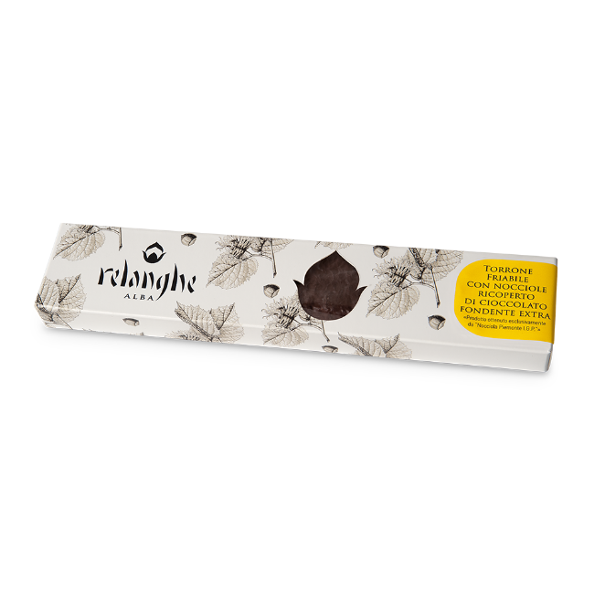 Immagine di TORRONE FRIABILE CON NOCCIOLE RICOPERTO DI CIOCCOLATO FONDENTE - 100g