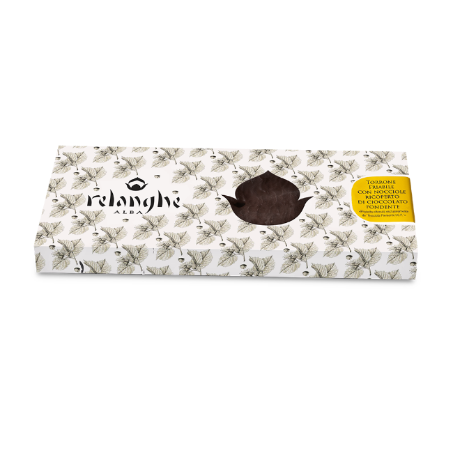 Immagine di TORRONE FRIABILE CON NOCCIOLE RICOPERTO DI CIOCCOLATO FONDENTE - 650g